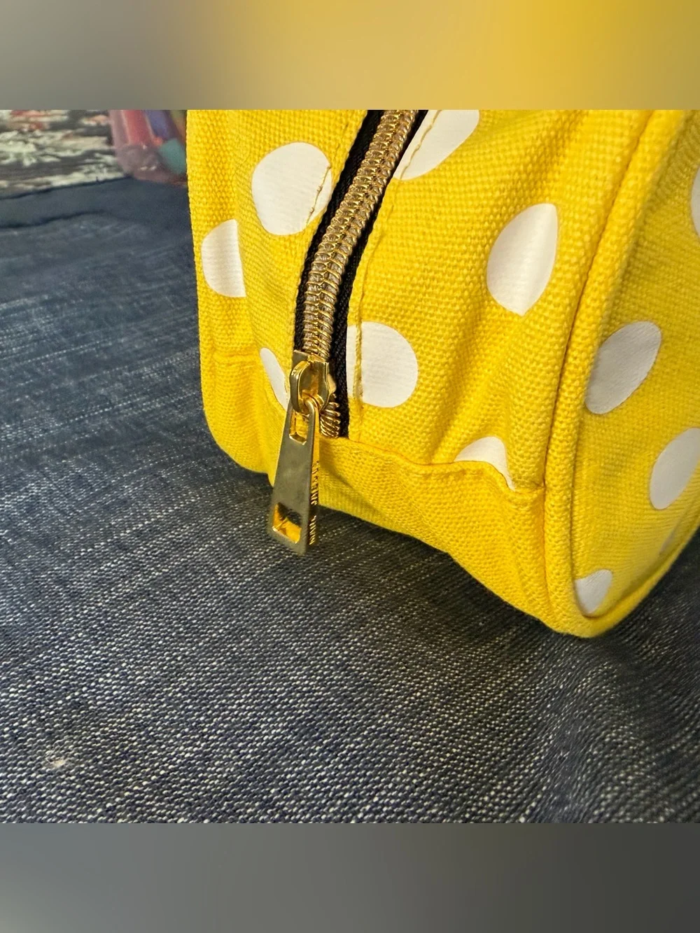 Marc Jacobs Yellow and White Polka Dot Cosmetic Bag